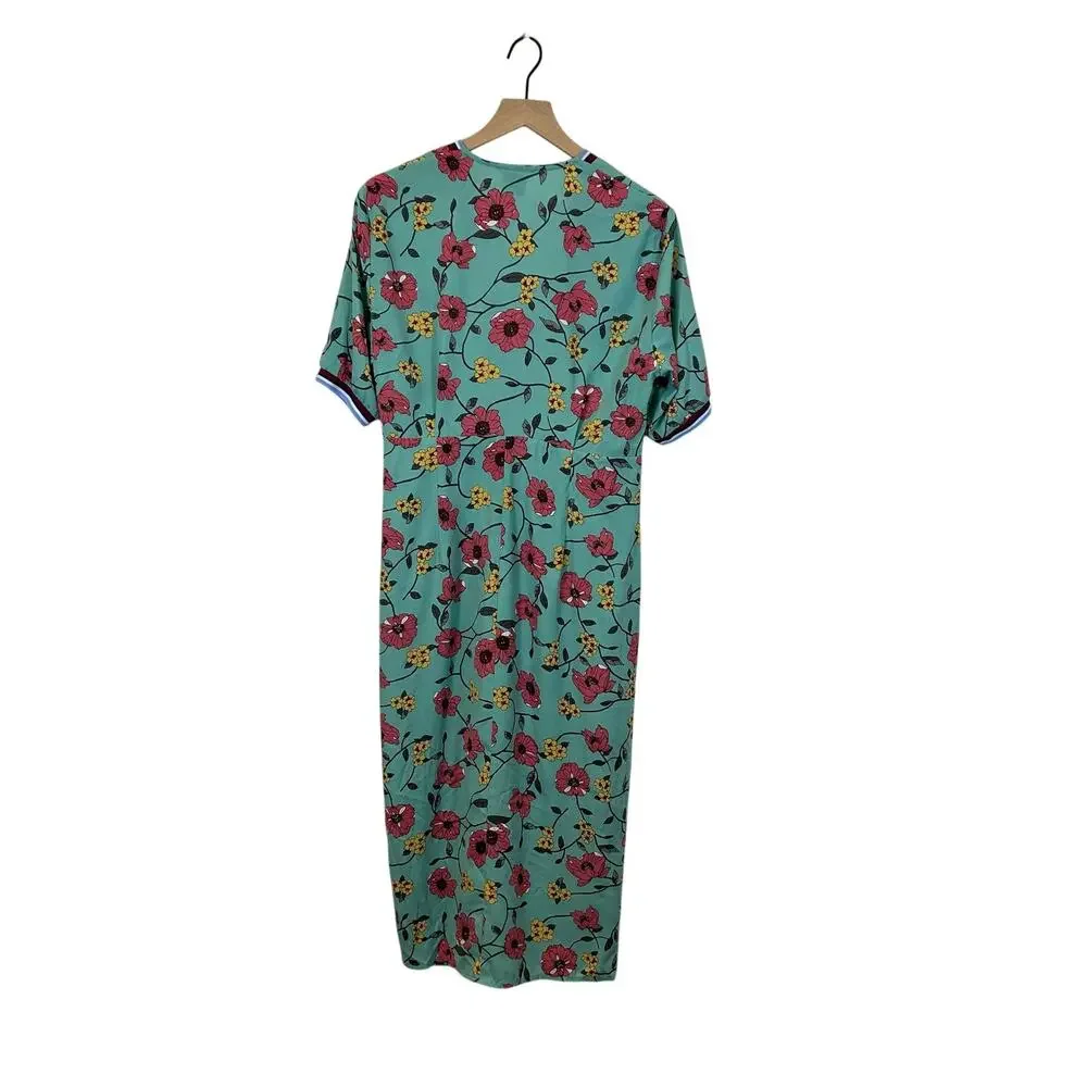 Jane Wood Floral Faux wrapped Turquoise Floral dress Women’s Size 12-14 - Picture 5 of 9
